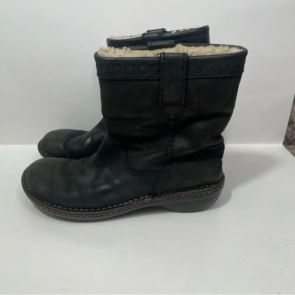 Ugg Swell Black Ankle Leather & Lambskin Winter Boots